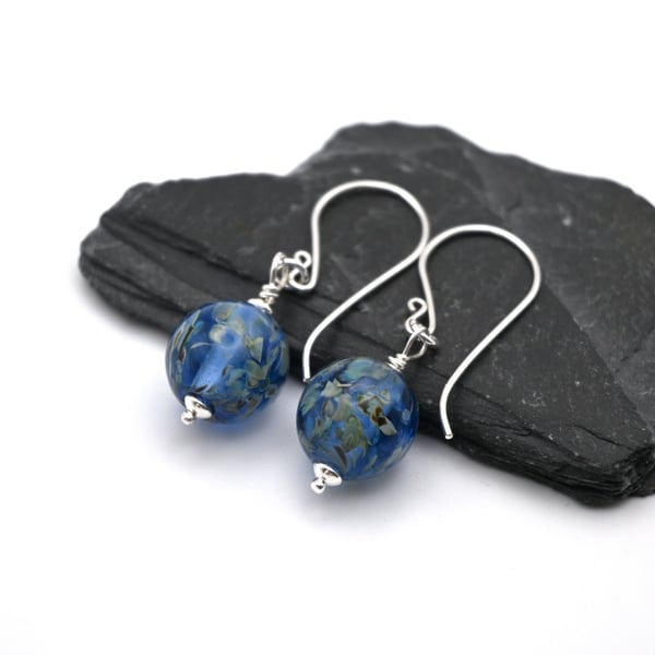 blue sphere lampwork glass earrings