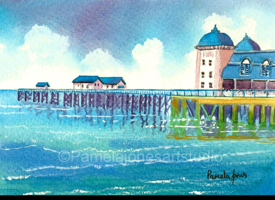 Penarth Pier, Cardiff, South Wales, Watercolour Print in 14 x 11 ''  Mount