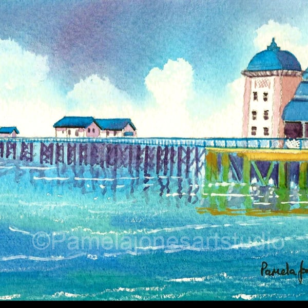Penarth Pier, Cardiff, South Wales, Watercolour Print in 14 x 11 ''  Mount