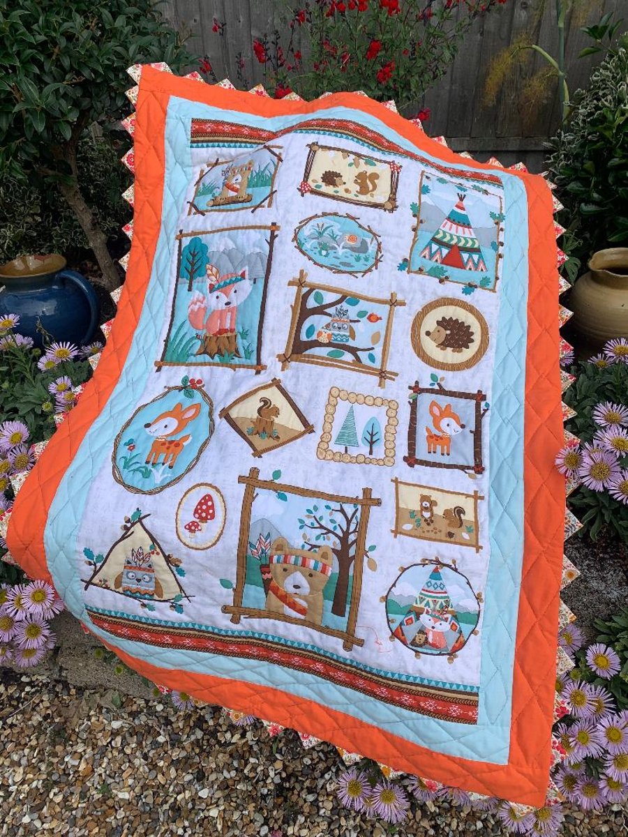 Fun In The Woods hand Quilted woodland animal quilt