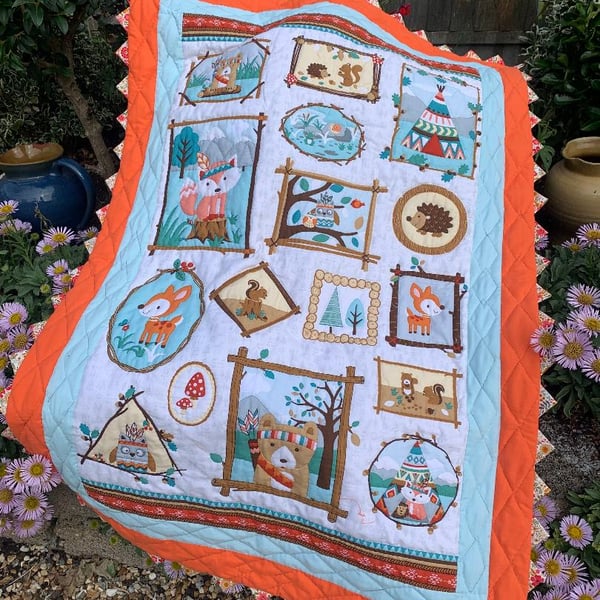 Fun In The Woods hand Quilted woodland animal quilt