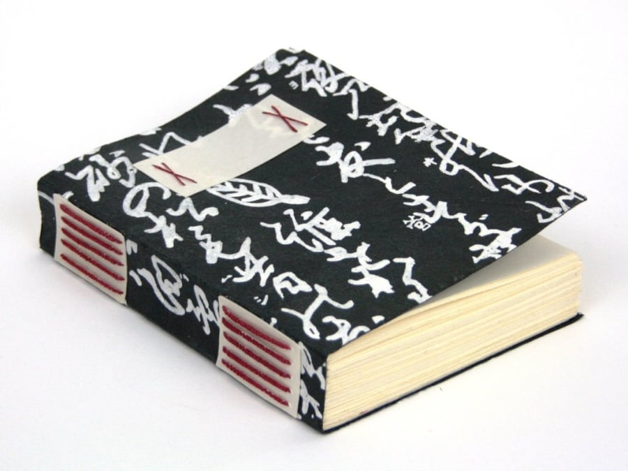 Medieval Style Journal, Black & White Calligraphy, Red Thread Sketchbook
