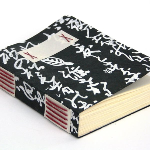 Medieval Style Journal, Black & White Calligraphy, Red Thread Sketchbook