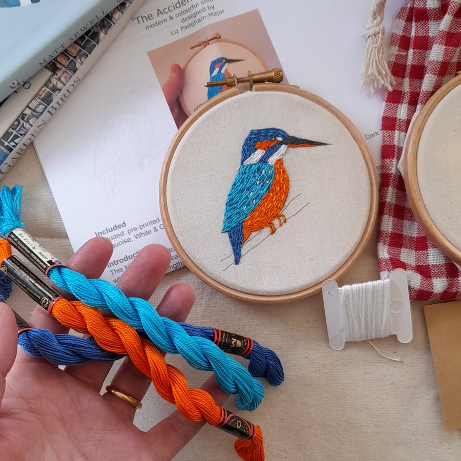 Kingfisher Embroidery Kit, Full Kit
