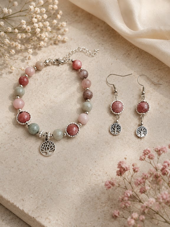 Elegant Hand-Made Tree of Life Bracelet and Earrings Set