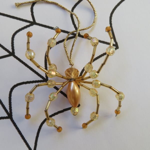 Gold Ornamental Beaded Spider Gift Hanging Decoration Halloween 