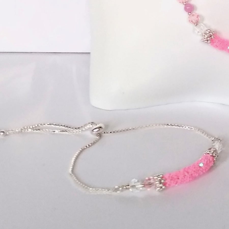 Baby Pink Diamond Crystal Sparkle Slider Bracelet 