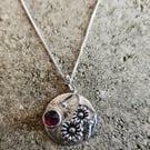 Wildflower Daisy and Garnet Pendant