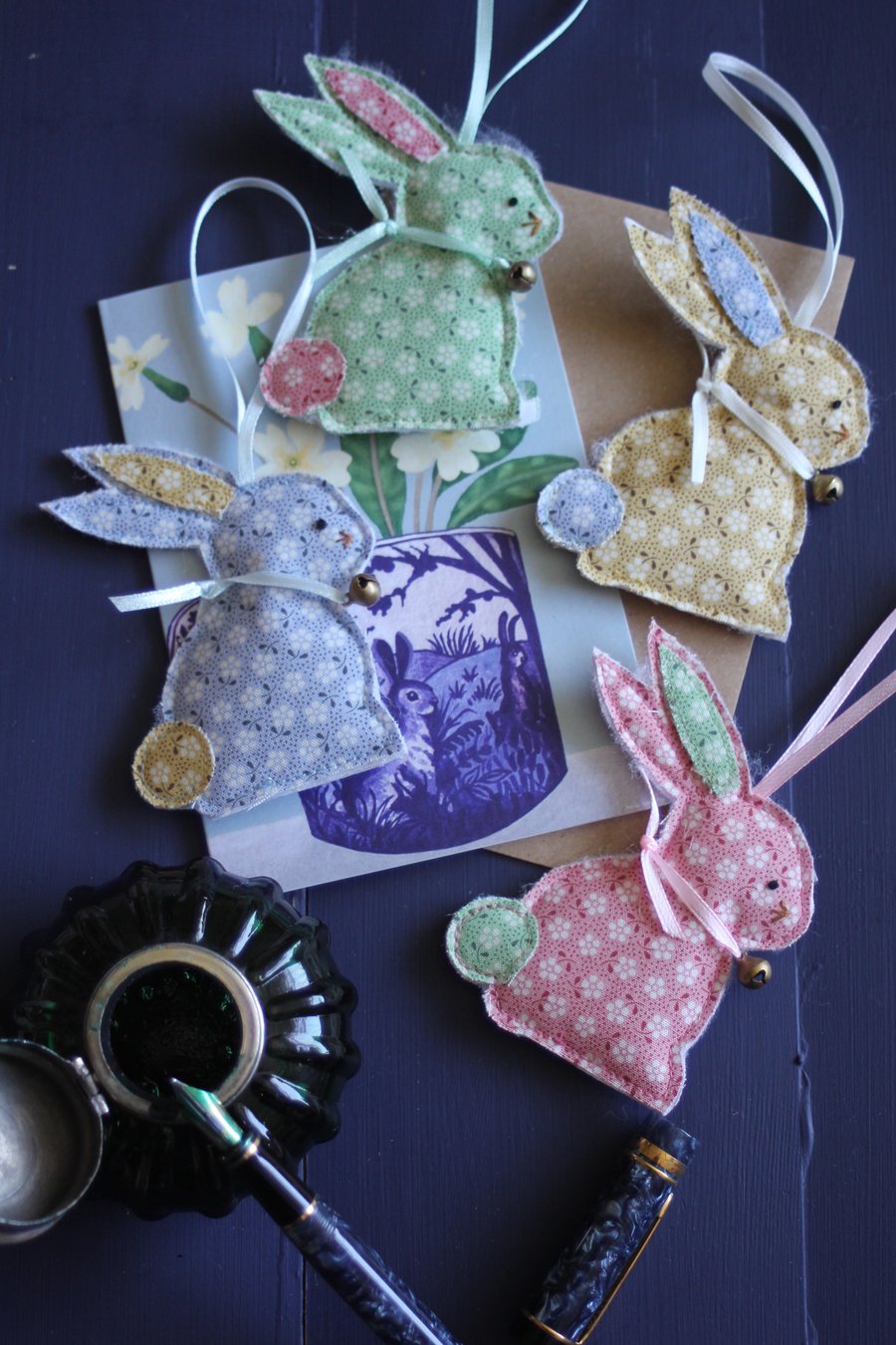 Easter bunny quartet made from floral Tilda fabric