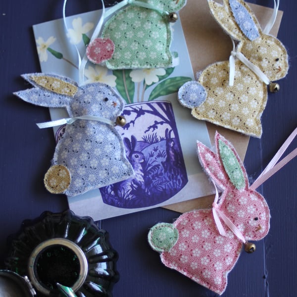 Easter bunny quartet made from floral Tilda fabric