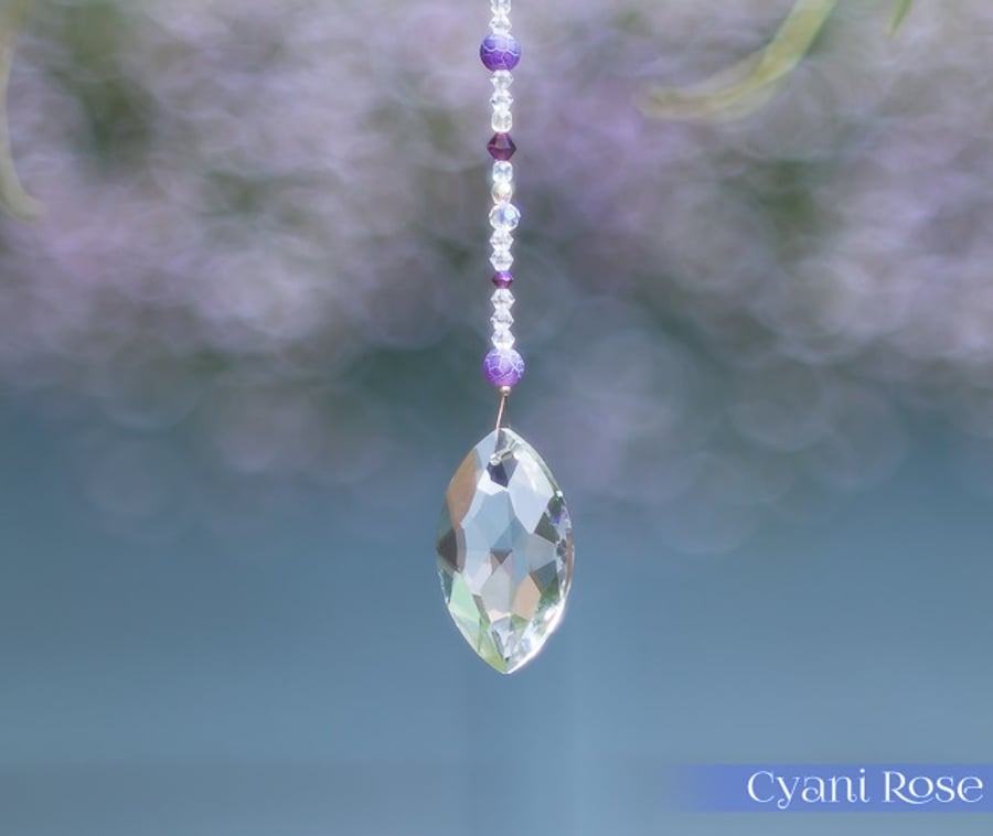 Suncatcher purple and clear sparkly prism handmade hanging decoration