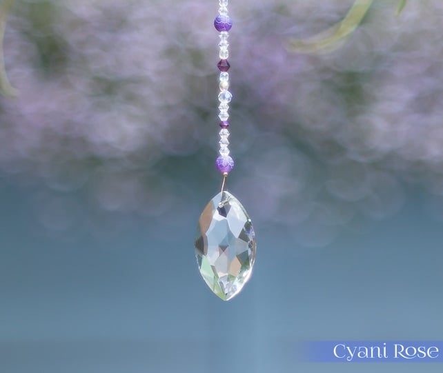 Suncatcher purple and clear sparkly prism handmade hanging decoration
