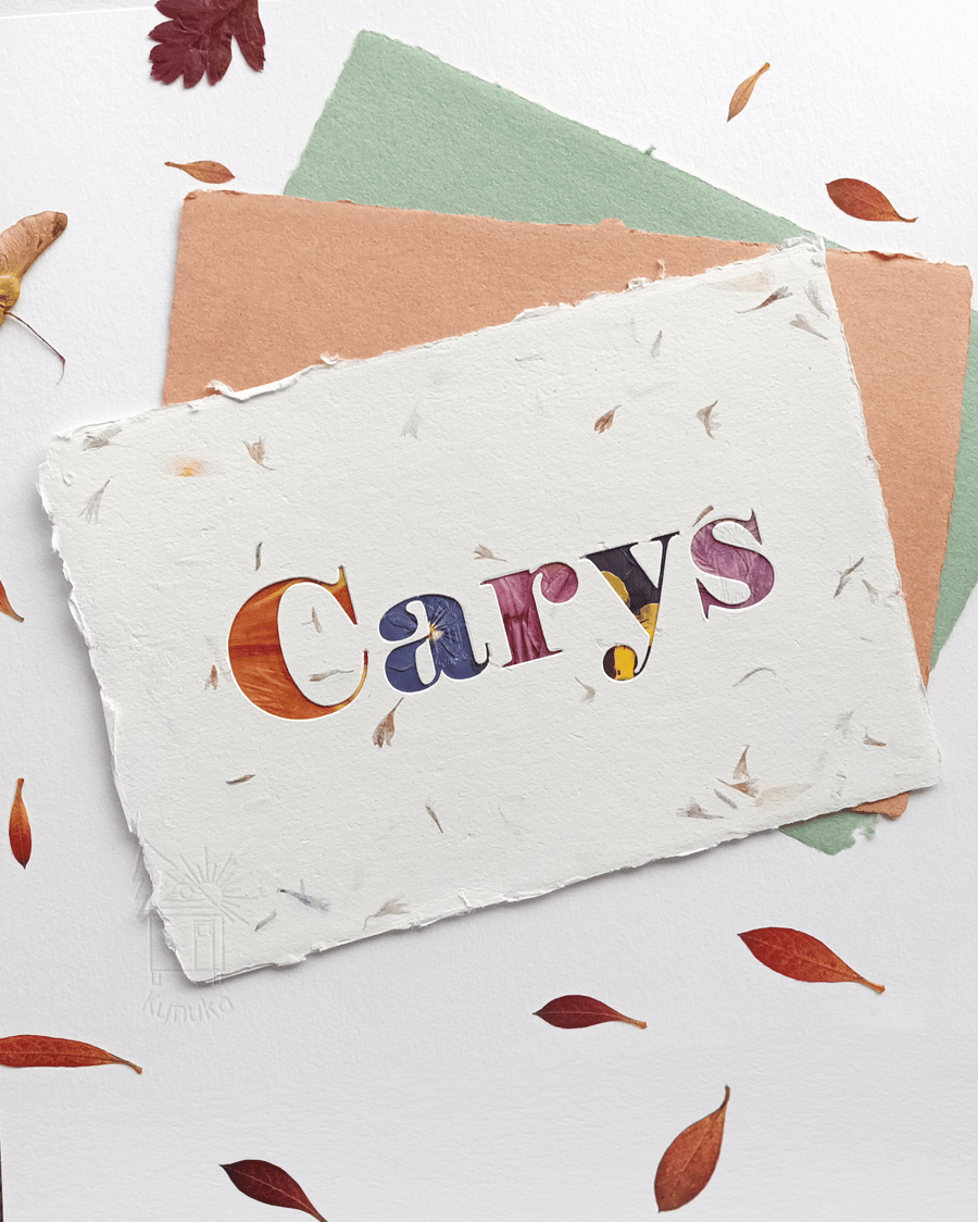 Personalised Pressed Flower Name, Original not print, Bepsoke, Handmade Paper