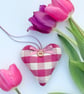 CERISE PINK CHECKED FABRIC HEART DECORATION - Image 2
