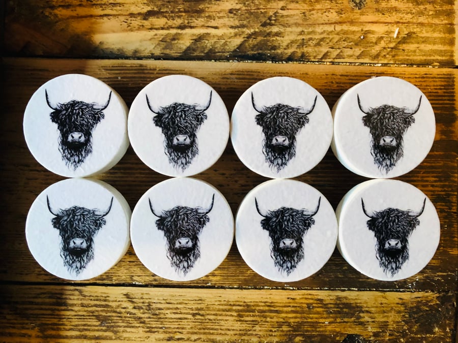 Handmade Highland Cow decoupaged pine wardrobe cupboard drawer handles knobs x 1