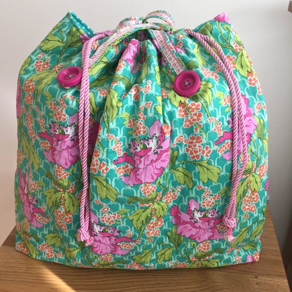 Pink & Turquoise Poppy Themed Mega Craft Bag