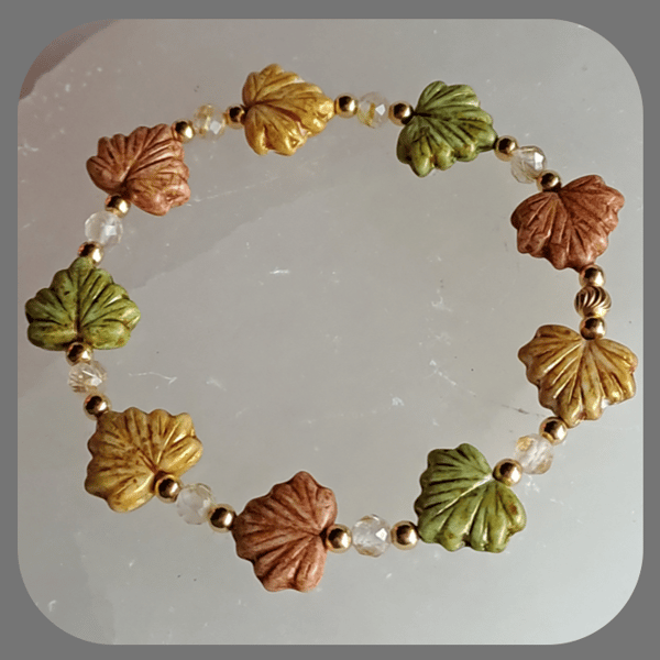  Czech glass, Golden Healer and Vermeil Leaf bracelet