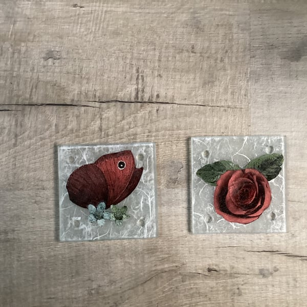 Glass decoupage coasters x 2