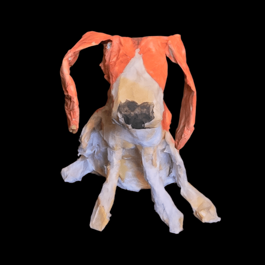 Handmade paper mache hound dog sculpture