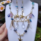 Handmade gold-coated stainless steel necklace and earrings set