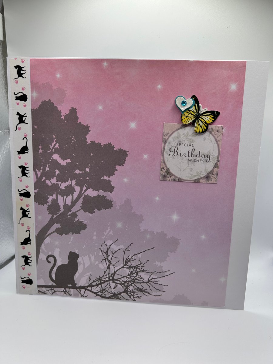 Black cat birthday card for cat lovers, picture of animal on card for birthdays 