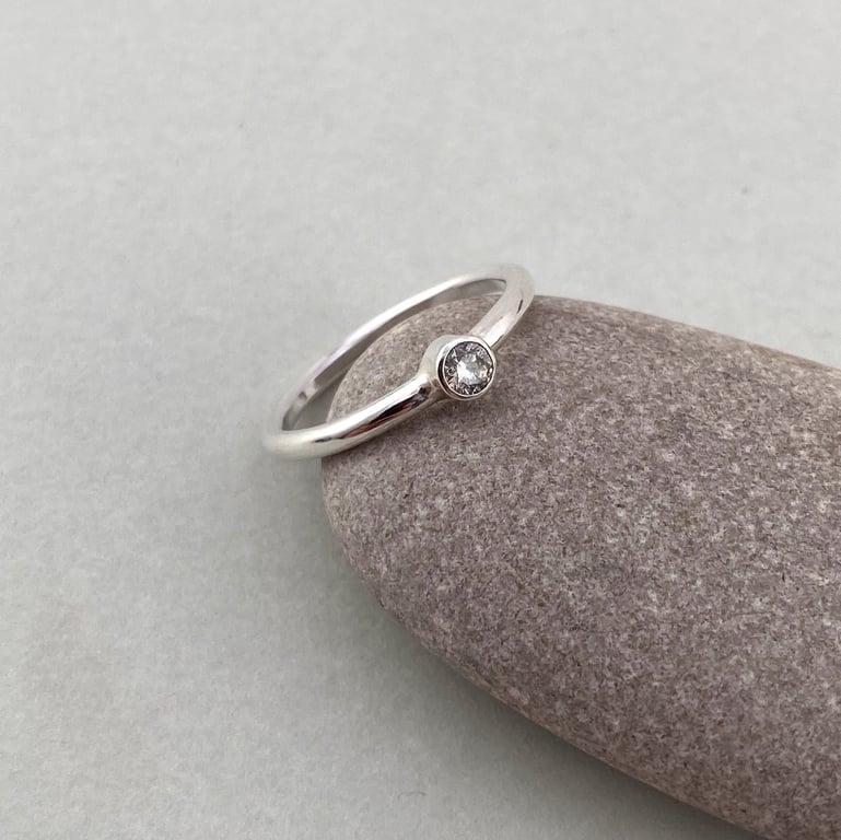 Diamond and Sterling Silver Ring, Grey 0.16ct Solitaire