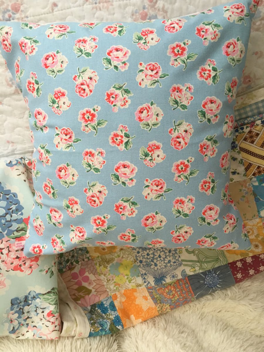 Cushion cover in Cath Kidston blue Ashdown  rose cotton duck fabric