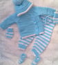 Baby's Knitted Blue and White 5 Piece Pram Set, Outdoor Clothes, Custom Make