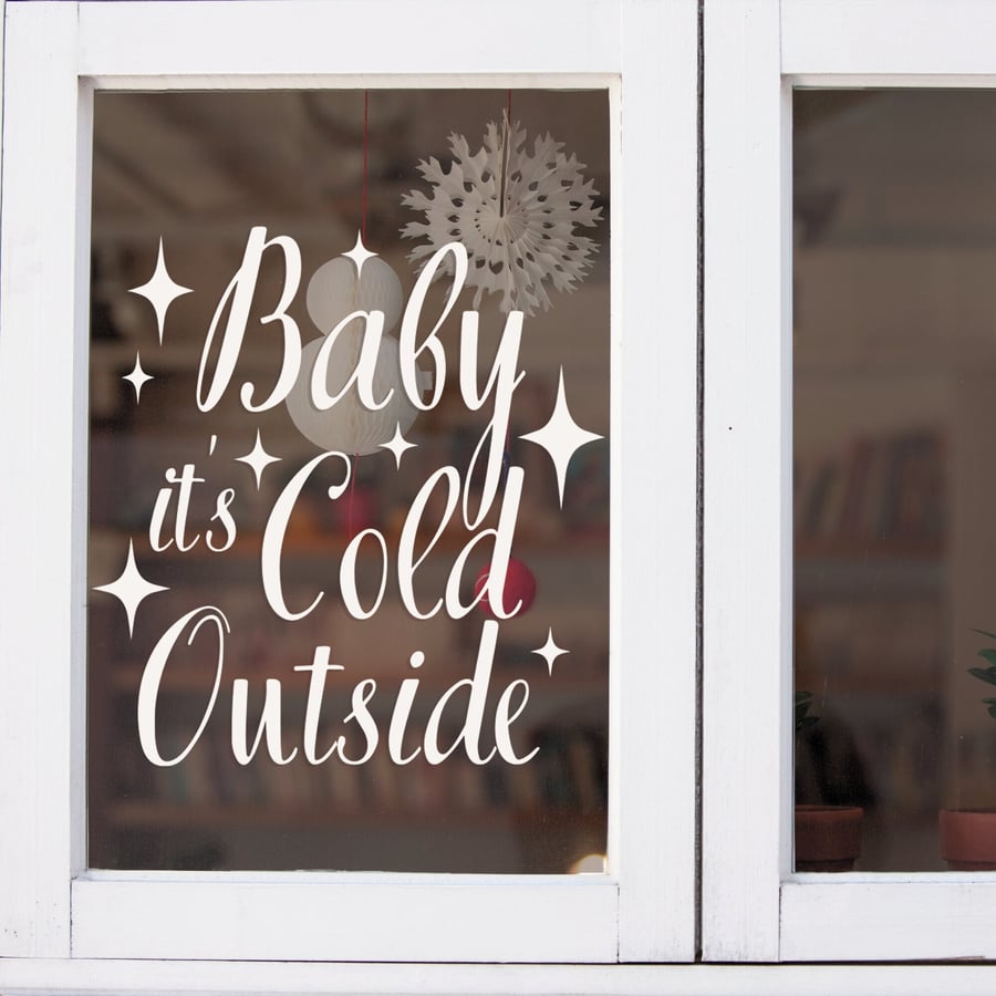 Baby It s Cold Outside Window or Wall Sticker Christmas Themed Quote Sticker
