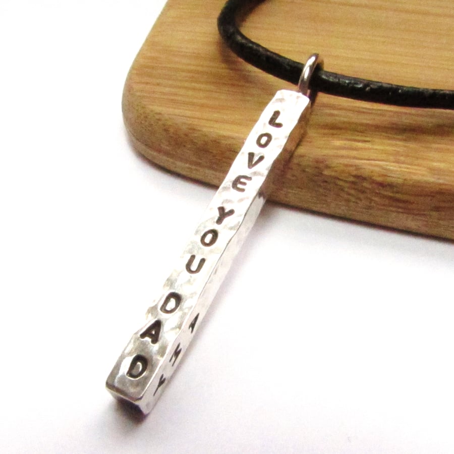Father's Day Chunky Silver Bar Personalised Pendant