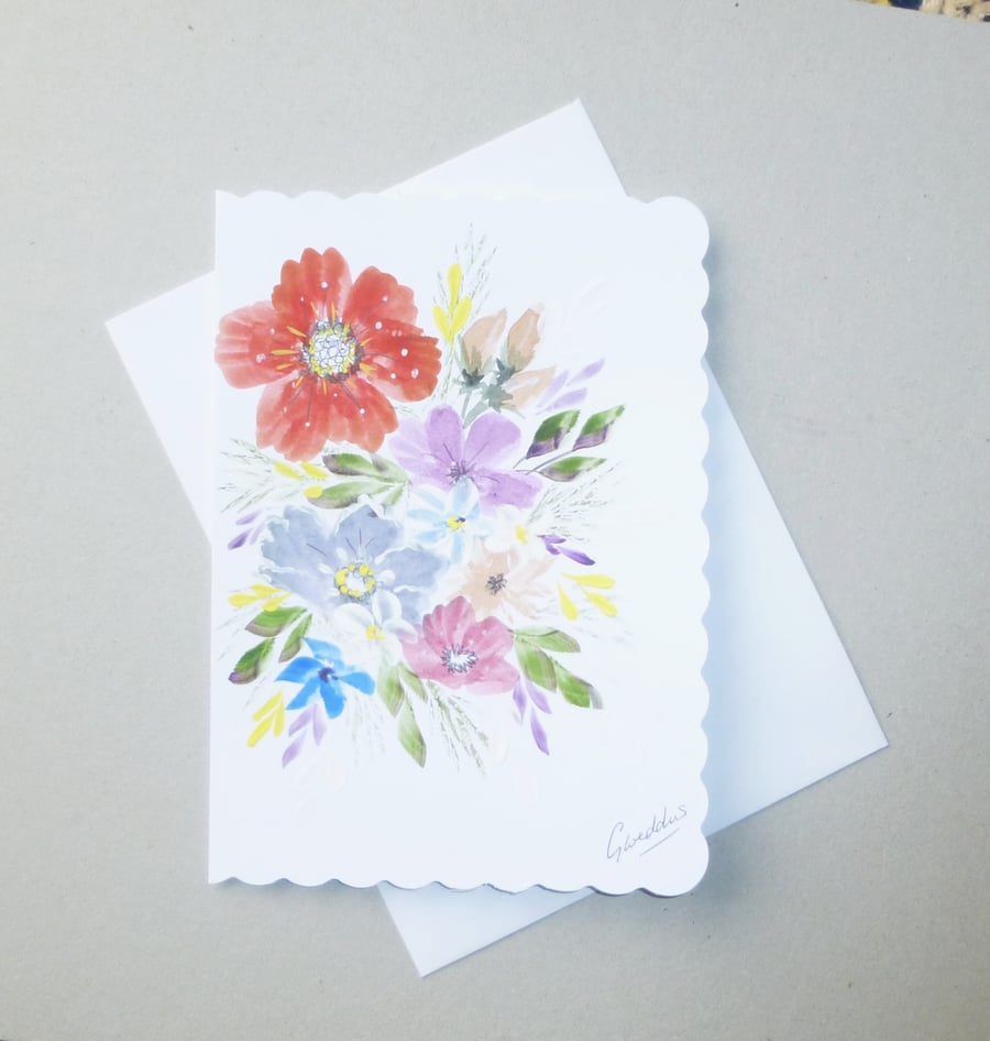 hand painted floral blank greetings card ( ref FA119 E4 )