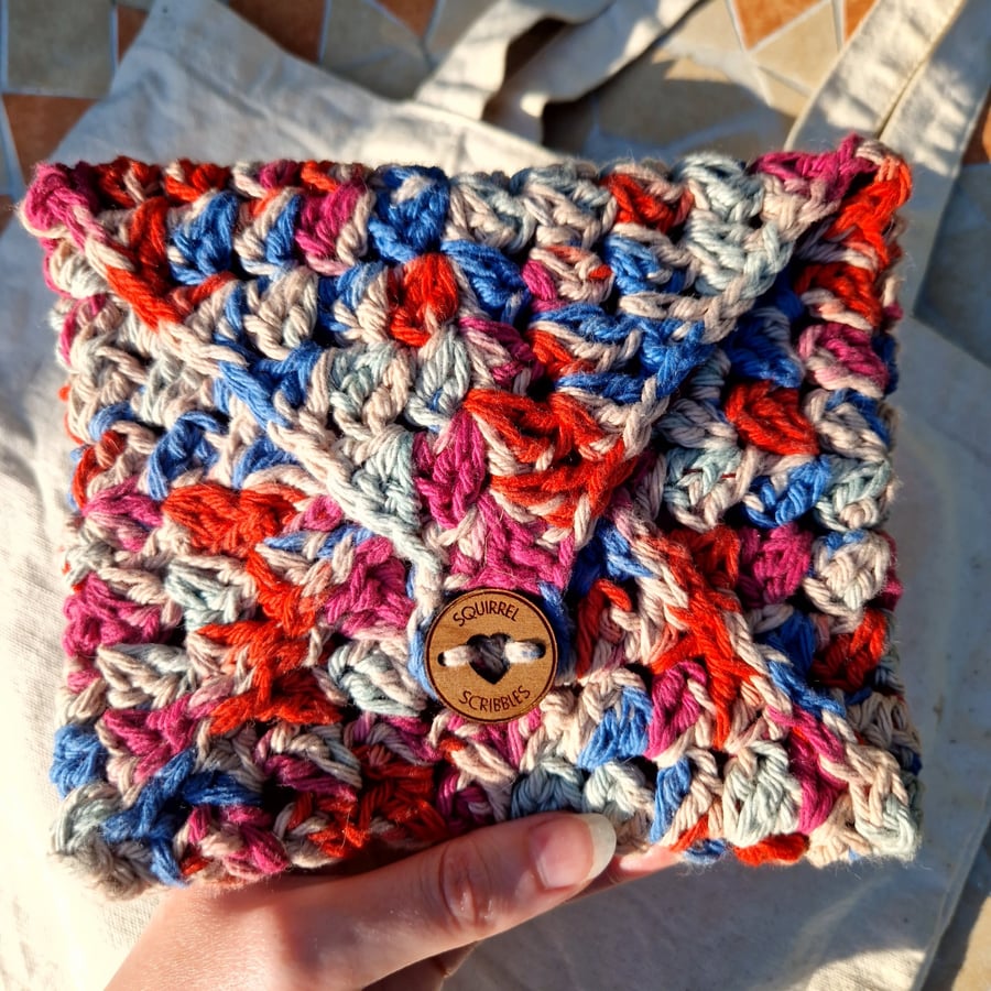 Image of Cotton lined pouch for small items, Small crochet pouch, Friend Christmas gift 