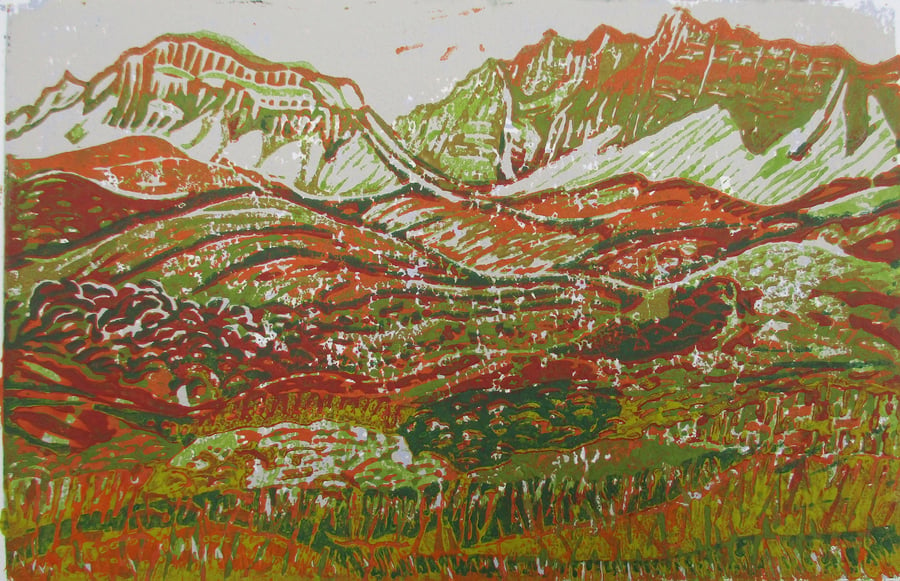 Glen Shiel, Highlands, Scotland, Original Hand Pressed Linocut Print Ltd Edition