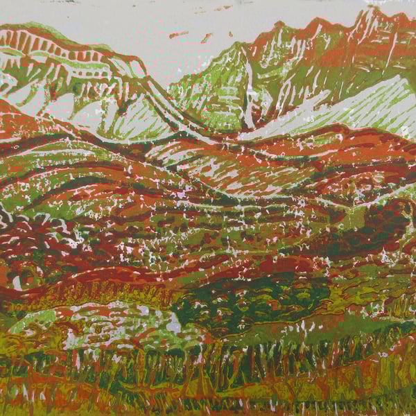 Glen Shiel, Highlands, Scotland, Original Hand Pressed Linocut Print Ltd Edition