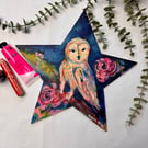 Original Artwork Star Owl - Painting on wooden Art Palette 