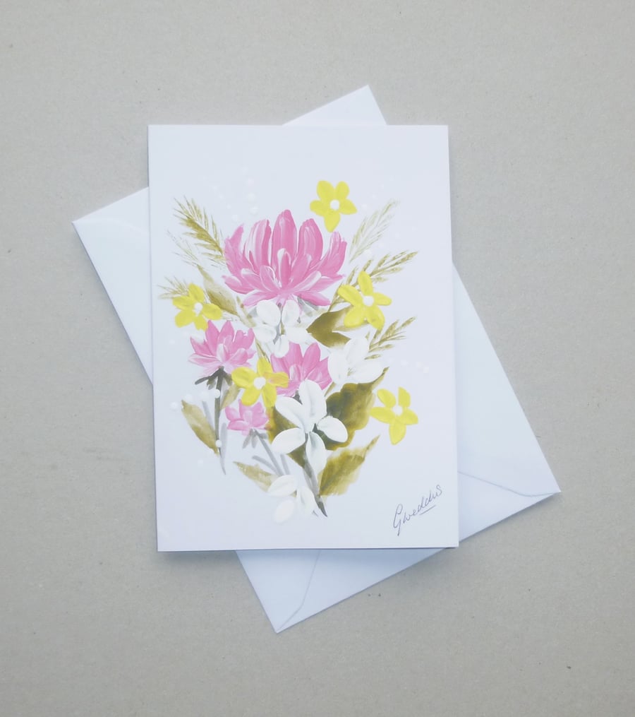 hand painted floral blank greetings card ( ref FA92 C4 )