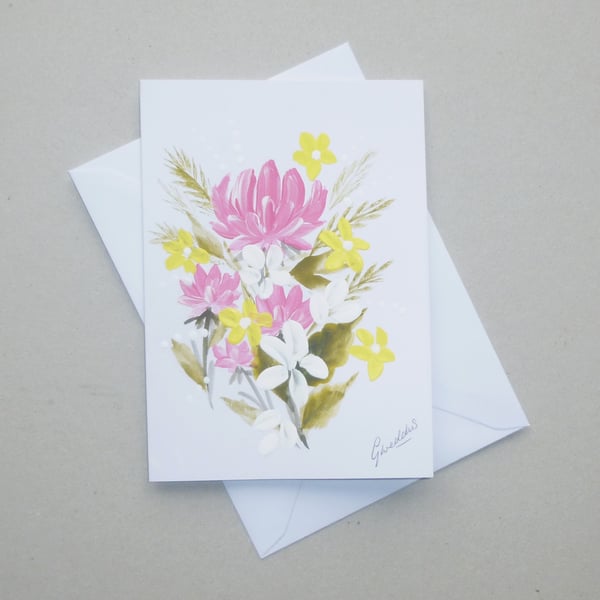 hand painted floral blank greetings card ( ref FA92 C4 )