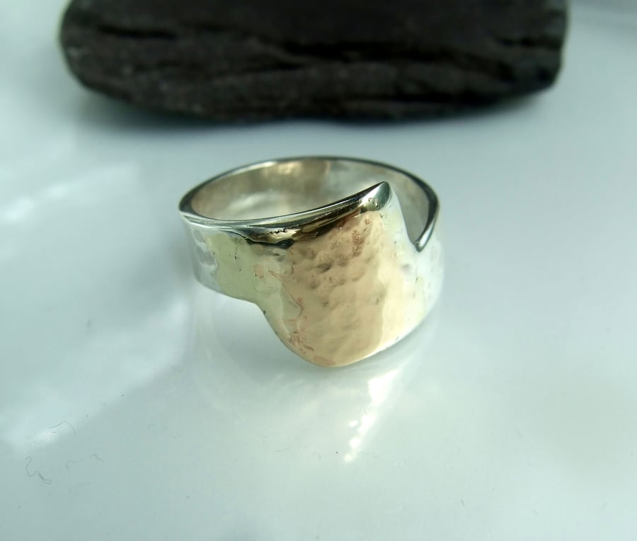 segment of a curve silver gold  ring