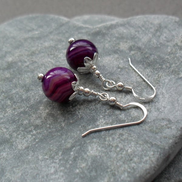 Purple Agate Sterling Silver Drop Earrings