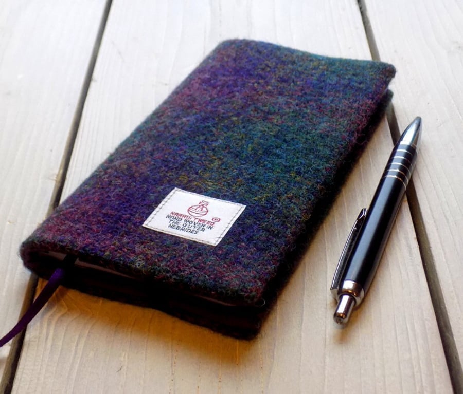 Harris Tweed covered 2018 slim diary in deep purple and green tartan
