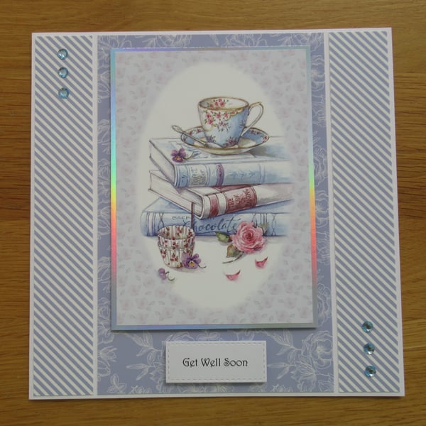 Books & Tea Cup - Large Get Well Soon Card (19x19cm)