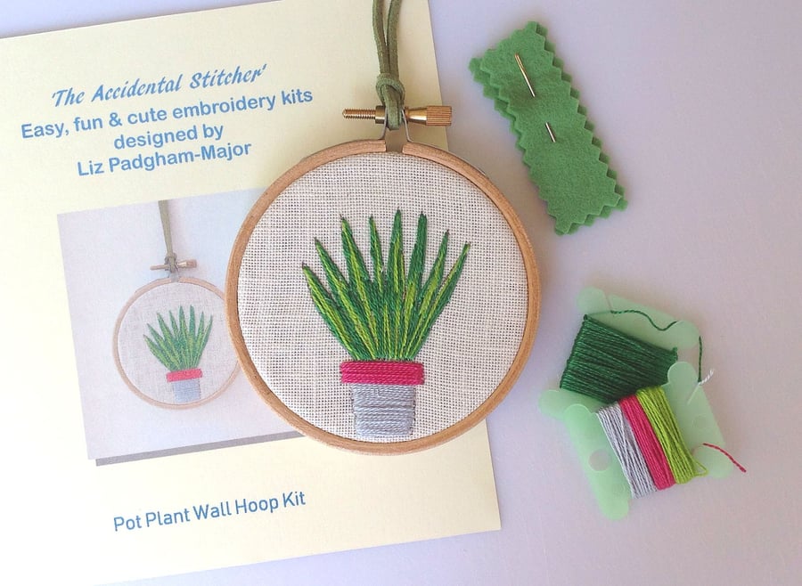 NEW Pot Plant Hand Embroidery Kit, Wall Hoop, DIY needlepoint kit