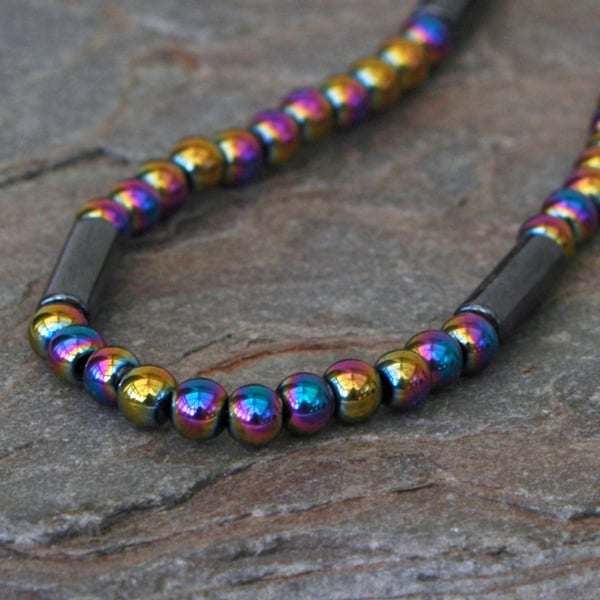 Rainbow Haematite Gemstone Necklace with Sterling Silver Clasp