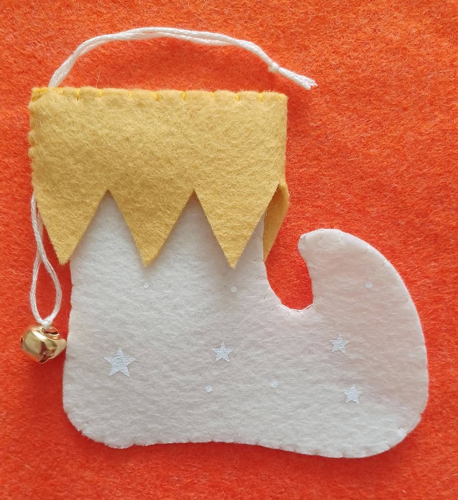 Handmade Elf Boot Christmas Cream and Yellow