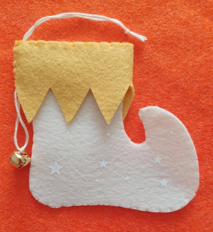 Handmade Elf Boot Christmas Cream and Yellow