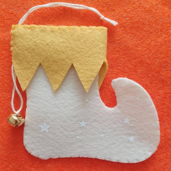 Handmade Elf Boot Christmas Cream and Yellow