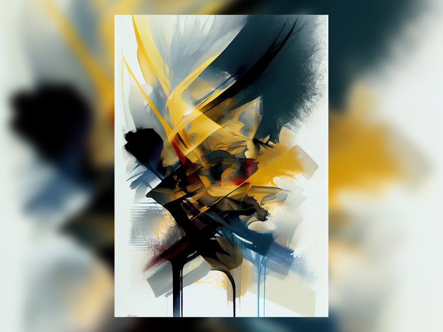 Yellow and Black Abstract, 5"x7" Watercolor Painting Print, Modern Art 