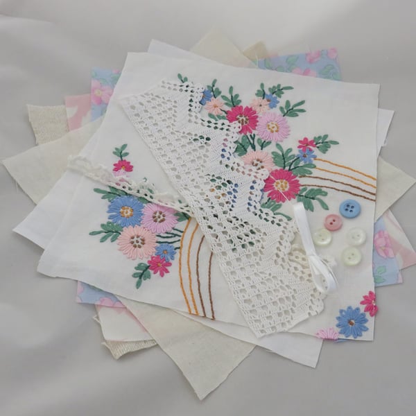 Inspiration pack including embroidered vintage linens