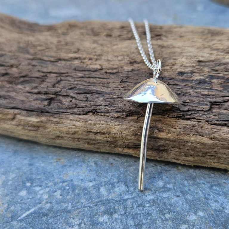 Silver toadstool mushroom fungi pendant