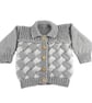 Baby Hand Knitted Cardigan Grey White, Woven Effect Knitted Jacket - Image 10